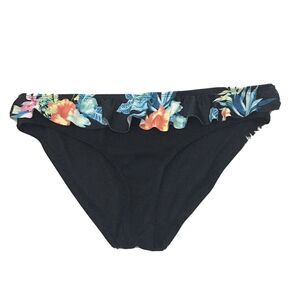 City Streets Bikini Bottom Ruffle Floral Waist Black Size Medium NWT